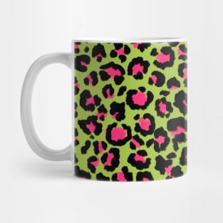 Leopard Pattern in Raspberry on Lime Green Mug